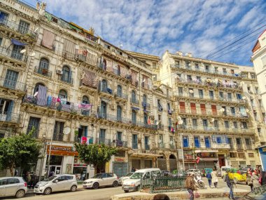 Algiers, Algeria - March 2020 : Colonial architecture in sunny weather, HDR Image