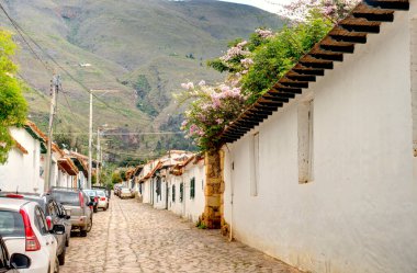 Villa de Leyva, Colombia - April 2019 : Historical center in cloudy weather