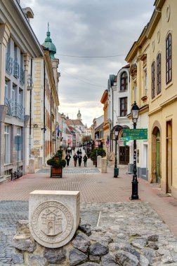 Pecs, Hungary - March 2017: Historical center in cloudy weather, HDR                  