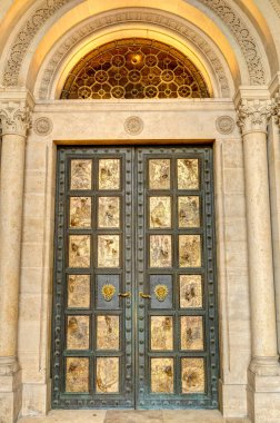 Pecs, Hungary - March 2017: Historical center in cloudy weather, HDR                  