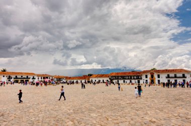 Villa de Leyva, Colombia - April 2019 : Historical center in cloudy weather