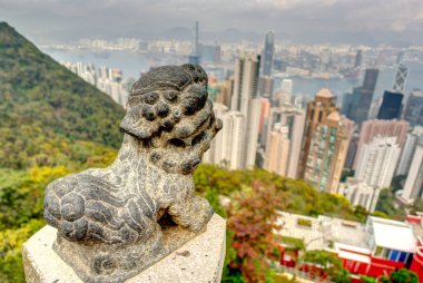 Hong Kong - January 2019 : Historical center skyline in cloudy weather