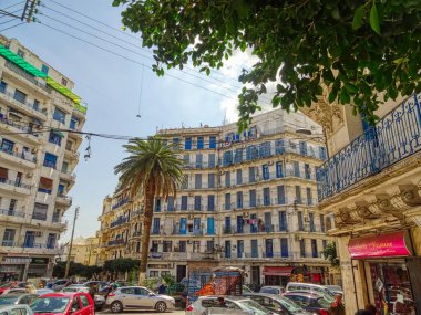 Algiers, Algeria - March 2020 : Colonial architecture in sunny weather, HDR Image
