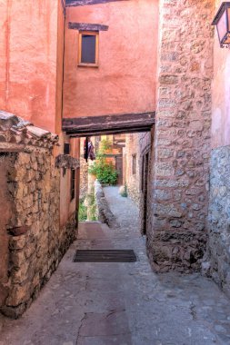 ALBARRACIN, SPAIN - JUNE 2019: Historical center in sunny weather, HDR image
