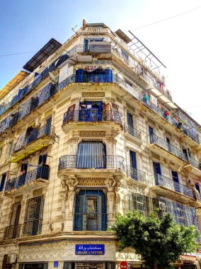 Algiers, Algeria - March 2020 : Colonial architecture in sunny weather, HDR Image