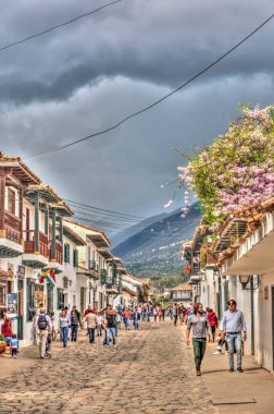 Villa de Leyva, Colombia - April 2019 : Colonial center in cloudy weather