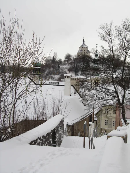 Banska Stiavnica Slovakia December 2014 Historical Center Wintertime — Stok fotoğraf