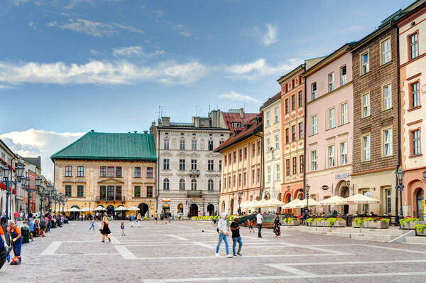 Krakow, Poland - August 2021: Historical center in sunny weather