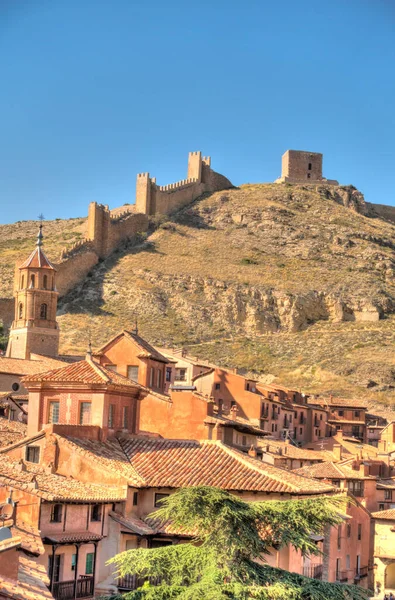 ALBARRACIN, SPAIN - JUNE 2019: Historical center in sunny weather, HDR image