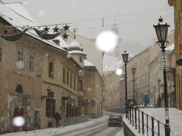 Banska Stiavnica Slovakia December 2014 Historical Center Wintertime — Foto de Stock