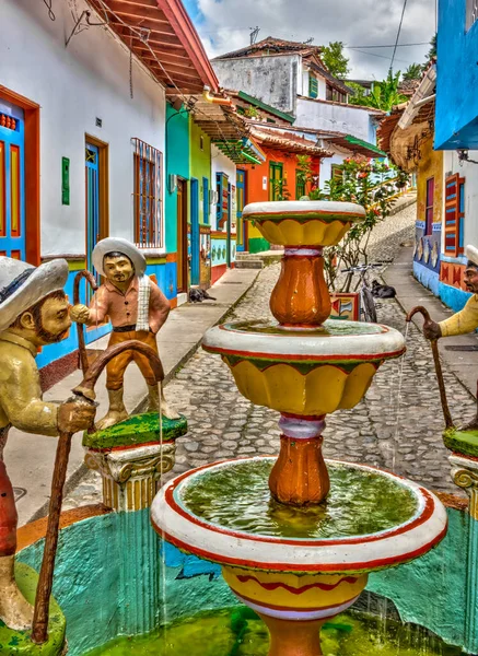 Guatape, Antioquia, Colombia - May 2019 : Colorful village in cloudy weather