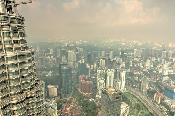 Kuala Lumpur, Malaysia - March 2019 : Cityscape from the Petronas Towers, HDR image