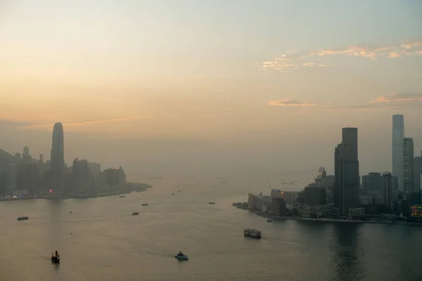 Hong Kong February 2019 Panorama Harbour Sunset — 스톡 사진