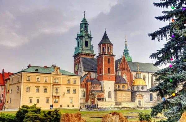 Krakow, Poland - August 2021: Wawel Castle in cloudy weather,