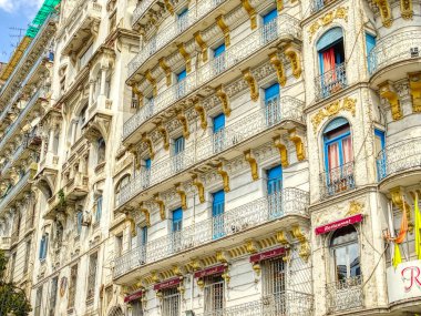 Algiers, Algeria - March 2020 : Colonial architecture in sunny weather, HDR Image
