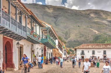 Villa de Leyva, Colombia - April 2019 : Historical center in cloudy weather