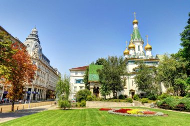 Sofia, Bulgaria - April 2021 : Historical center in springtime