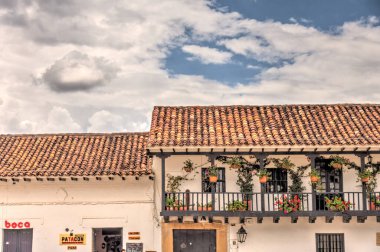 Villa de Leyva, Colombia - April 2019 : Historical center in cloudy weather