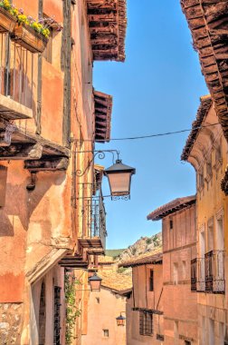 ALBARRACIN, SPAIN - JUNE 2019: Historical center in sunny weather, HDR image