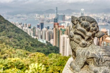Hong Kong - January 2019 : Historical center skyline in cloudy weather
