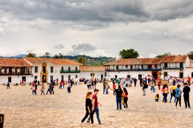 Villa de Leyva, Colombia - April 2019 : Colonial center in cloudy weather