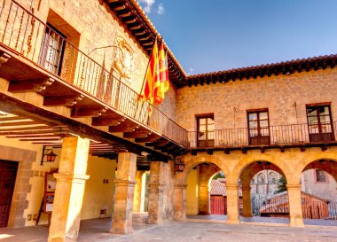 ALBARRACIN, SPAIN - JUNE 2019: Historical center in sunny weather, HDR image