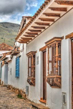 Villa de Leyva, Colombia - April 2019 : Historical center in cloudy weather