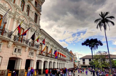 QUITO, ECUADOR - MAY 2018: Historical center of Quito at blue hours, HDR photo