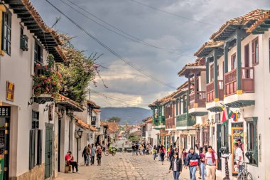 Villa de Leyva, Colombia - April 2019 : Historical center in cloudy weather