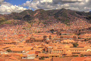 CUSCO, PERU - APRIL 2018: Rooftops of the historical center in cloudy weather