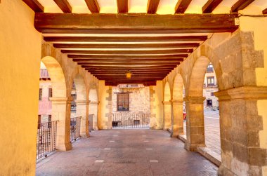 ALBARRACIN, SPAIN - JUNE 2019: Historical center in sunny weather, HDR image