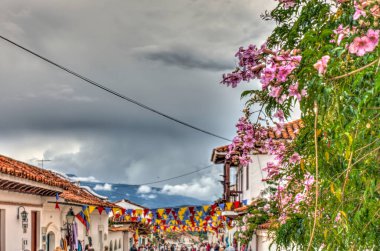 Villa de Leyva, Colombia - April 2019 : Historical center in cloudy weather