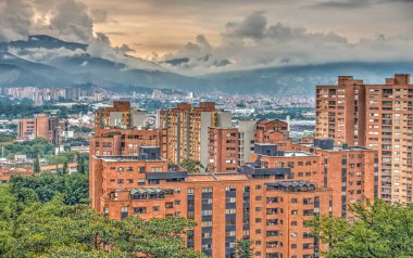 GUATAPE, COLOMBIA - APRIL 2019: Historical center in cloudy weather