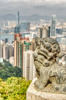Hong Kong - January 2019 : Historical center skyline in cloudy weather