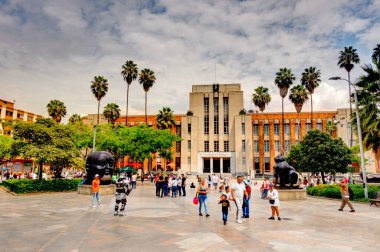 GUATAPE, COLOMBIA - APRIL 2019: Historical center in cloudy weather
