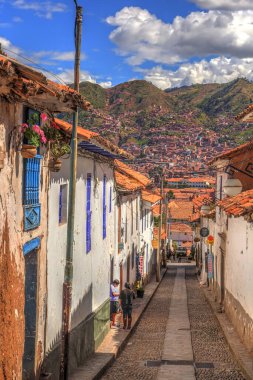 Cusco, Peru - April 2018 : Rooftops of the historical center in cloudy weather