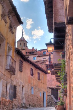ALBARRACIN, SPAIN - JUNE 2019: Historical center in sunny weather, HDR image