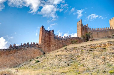 ALBARRACIN, SPAIN - JUNE 2019: Historical center in sunny weather, HDR image