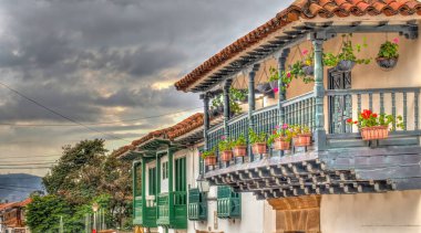 Villa de Leyva, Colombia - April 2019 : Historical center in cloudy weather