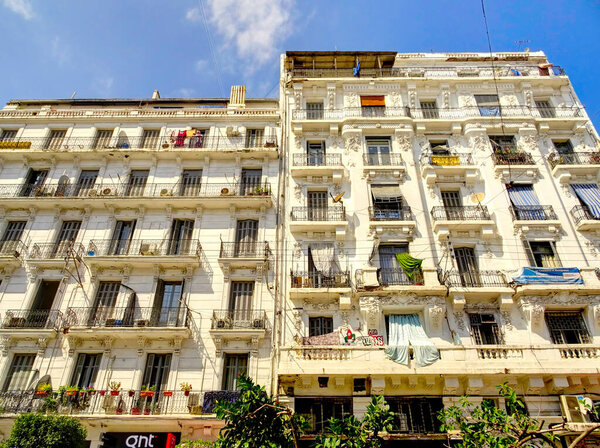 Algiers, Algeria - March 2020 : Colonial architecture in sunny weather, HDR Image