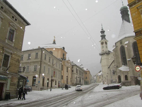 Banska Stiavnica Slovakia December 2014 Historical Center Wintertime — Stockfoto