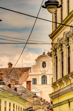 SIBIU, ROMANIA - AUGUST 2022: Historical center in cloudy weather, HDR Image