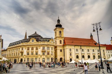 SIBIU, ROMANIA - AUGUST 2022: Historical center in cloudy weather, HDR Image