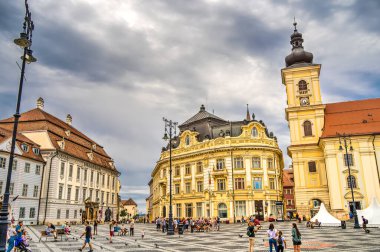 SIBIU, ROMANIA - AUGUST 2022: Historical center in cloudy weather, HDR Image
