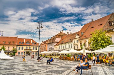 SIBIU, ROMANIA - AUGUST 2022: Historical center in cloudy weather, HDR Image