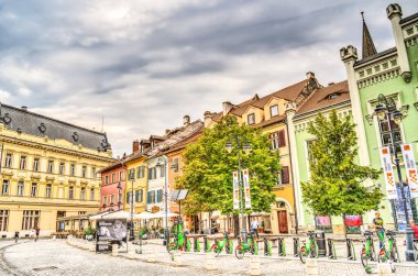 SIBIU, ROMANIA - AUGUST 2022: Historical center in cloudy weather, HDR Image