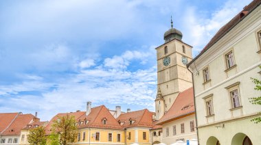 SIBIU, ROMANIA - AUGUST 2022: Historical center in cloudy weather, HDR Image