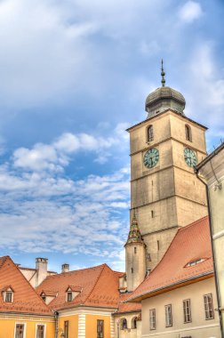 SIBIU, ROMANIA - AUGUST 2022: Historical center in cloudy weather, HDR Image