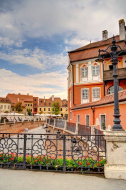 SIBIU, ROMANIA - AUGUST 2022: Historical center in cloudy weather, HDR Image