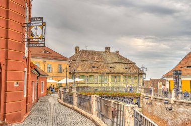 SIBIU, ROMANIA - AUGUST 2022: Historical center in cloudy weather, HDR Image